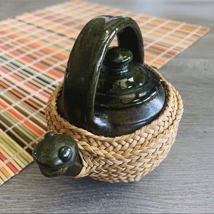 Vintage Woven Ceramic Turtle Watering Can Teapot